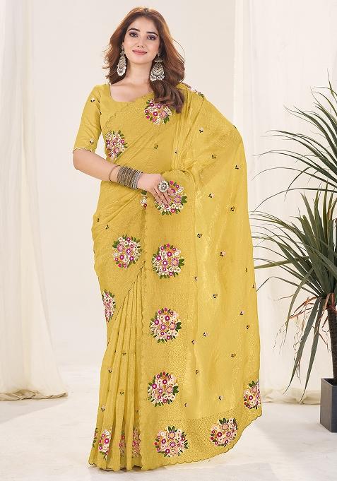 Gajari Embroidery Work Blended Saree Set