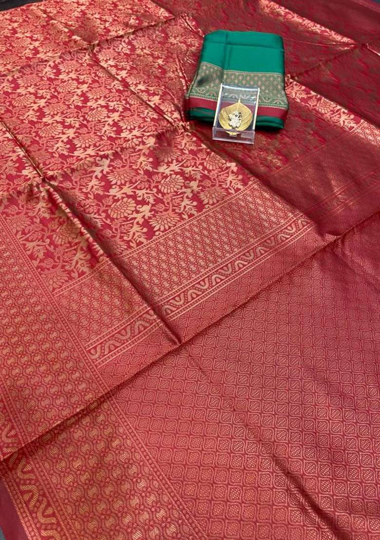 Maroon Embroidery Silk Blend Saree With Blouse for Diwali and Festive Wear - Indya