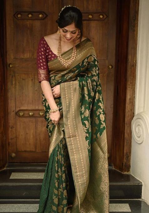 Green Embroidery Silk Saree With Blouse