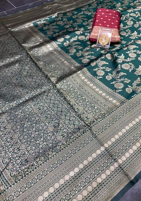 Green Embroidery Silk Saree With Blouse