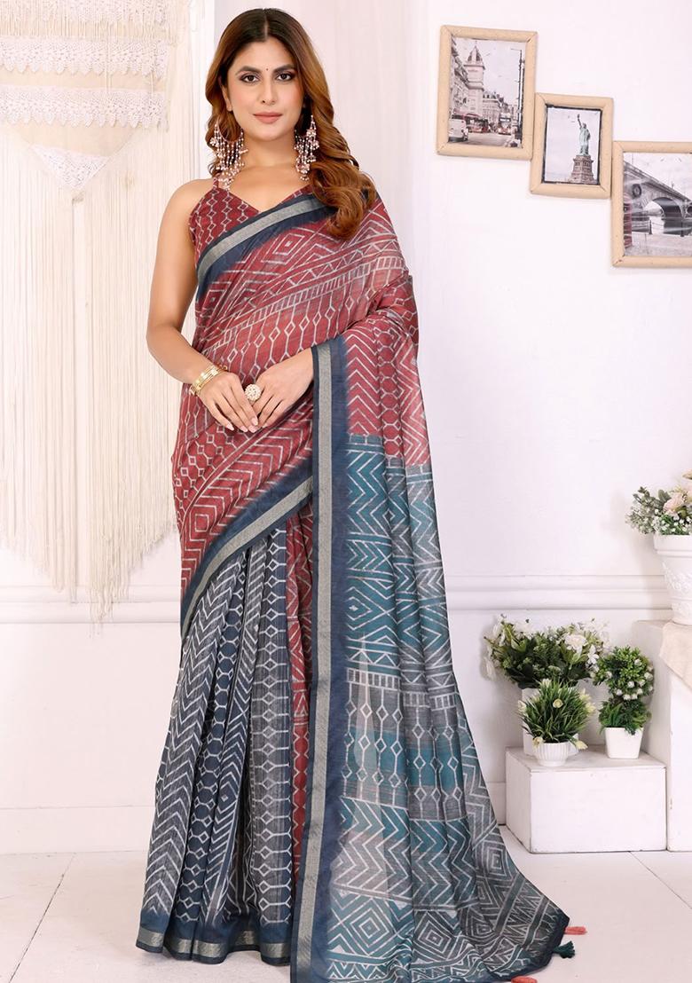 Multicolor Embroidery Chanderi Saree With Blouse