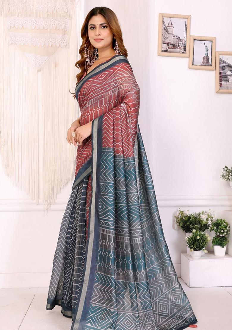 Multicolor Embroidery Chanderi Saree With Blouse - Indya