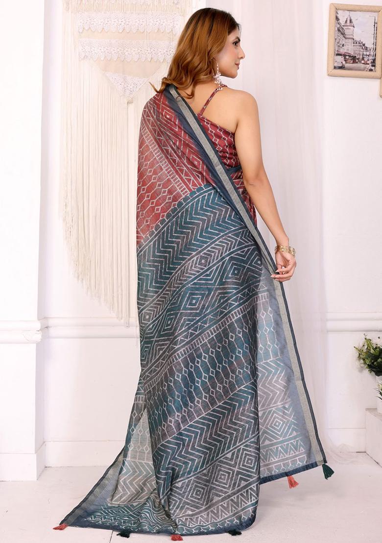 Multicolor Embroidery Chanderi Saree With Blouse