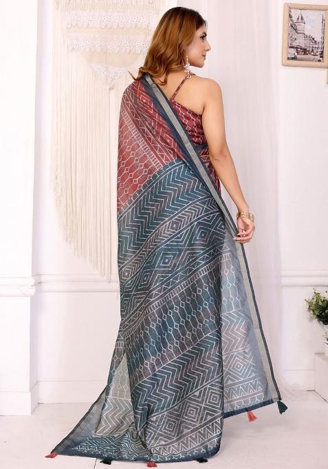 Multicolor Embroidery Chanderi Saree With Blouse