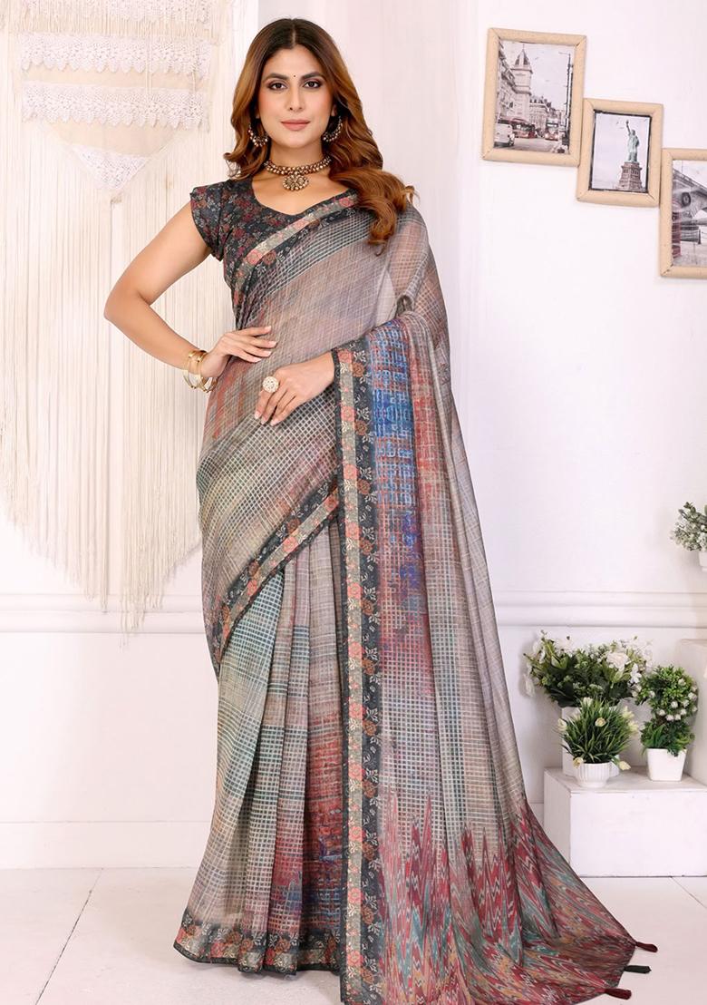 Multicolor Embroidery Chanderi Saree With Blouse