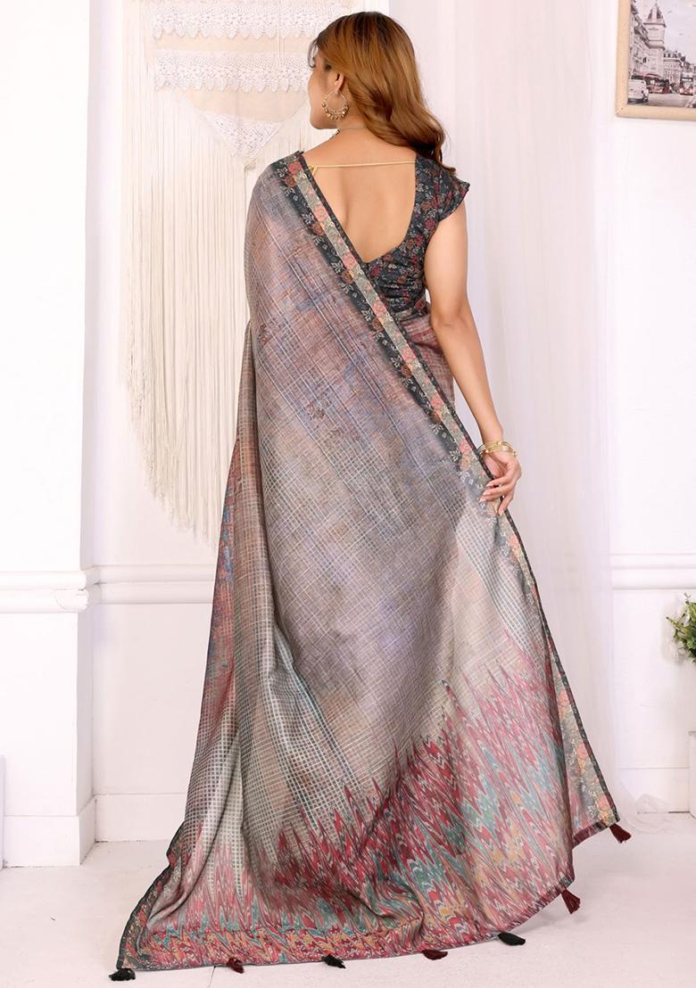 Multicolor Embroidery Chanderi Saree With Blouse