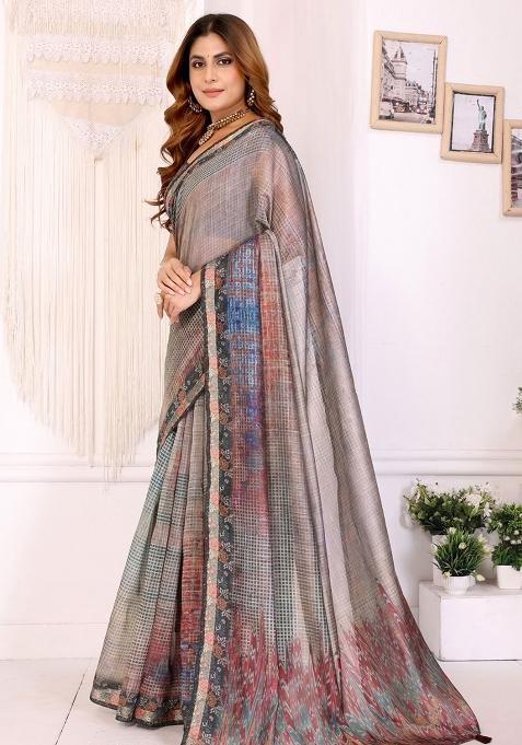 Multicolor Embroidery Chanderi Saree With Blouse