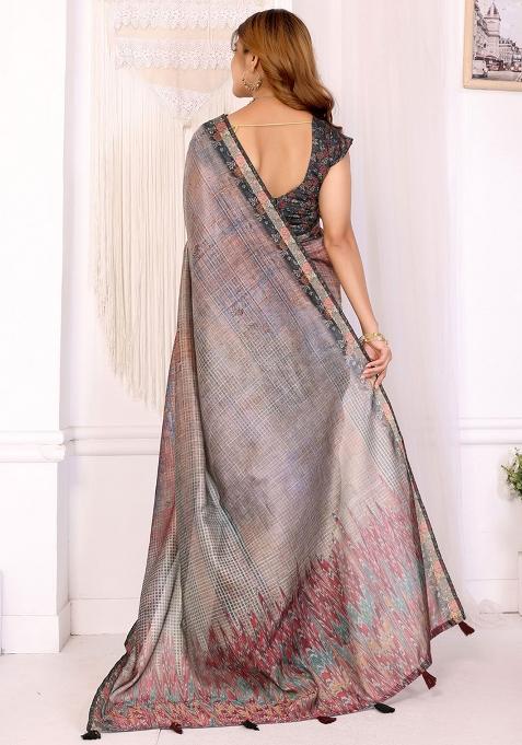 Multicolor Embroidery Chanderi Saree With Blouse