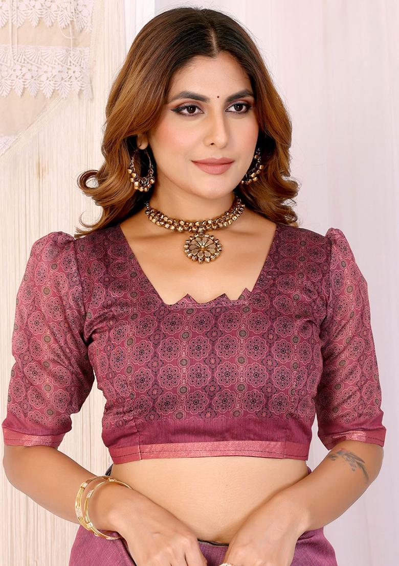 Pink Embroidery Chanderi Saree With Blouse - Indya