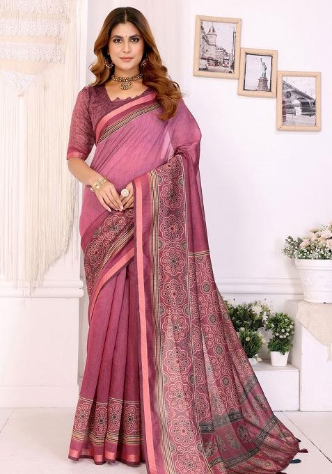 Pink Embroidery Chanderi Saree With Blouse