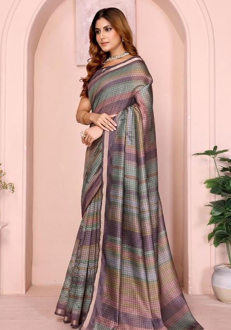 Multicolor Embroidery Chanderi Saree With Blouse