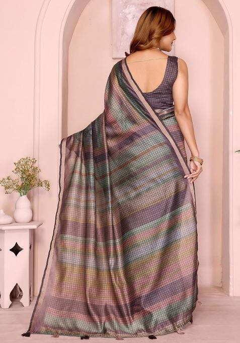 Multicolor Embroidery Chanderi Saree With Blouse