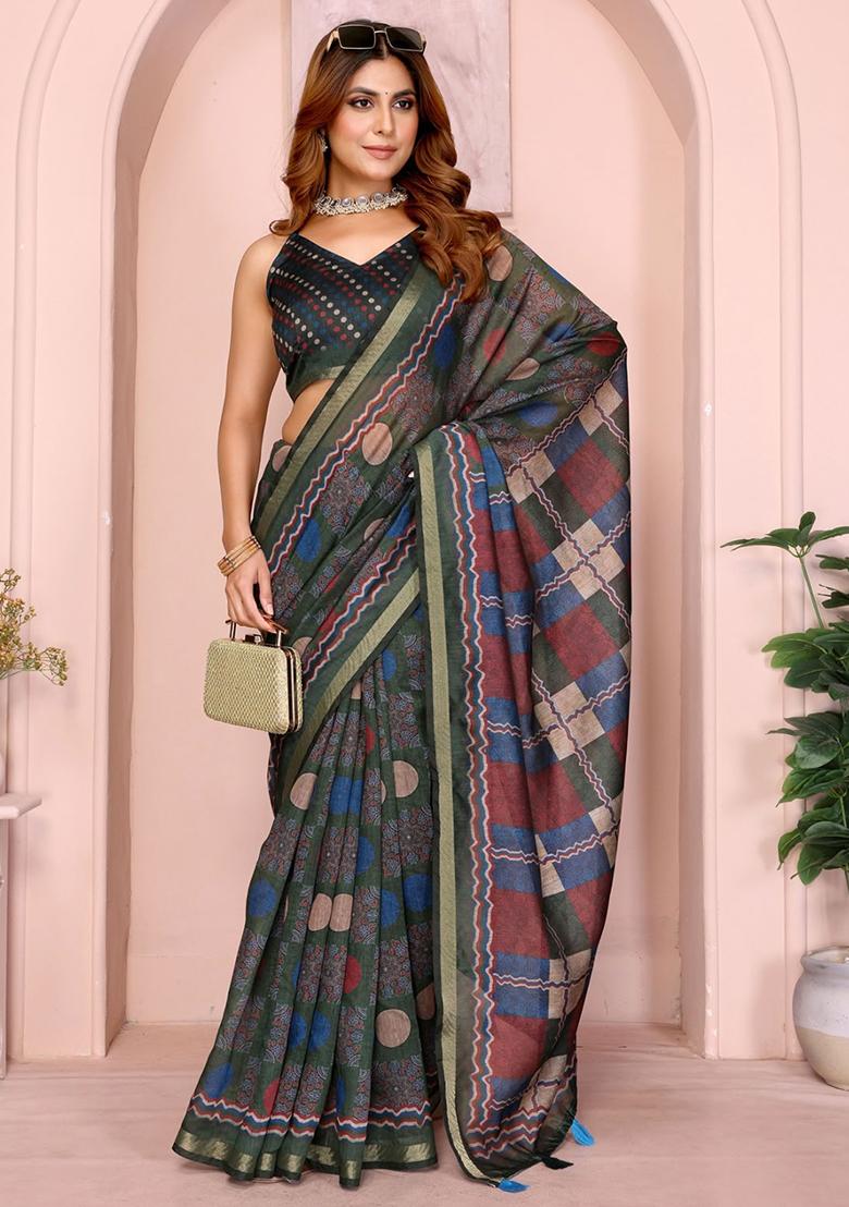 Multicolor Embroidery Chanderi Saree With Blouse