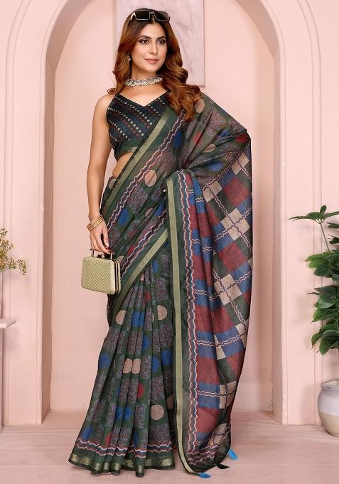Multicolor Embroidery Chanderi Saree With Blouse