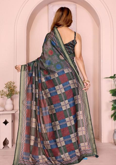 Multicolor Embroidery Chanderi Saree With Blouse