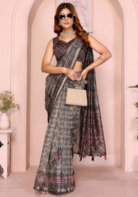 Black Embroidery Chanderi Saree With Blouse