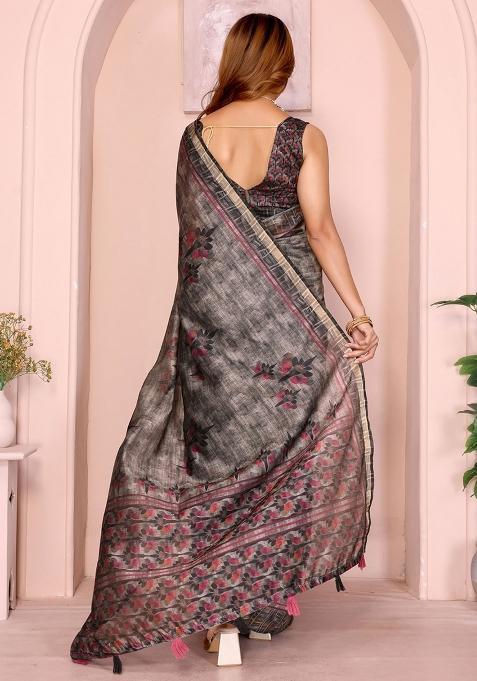 Black Embroidery Chanderi Saree With Blouse