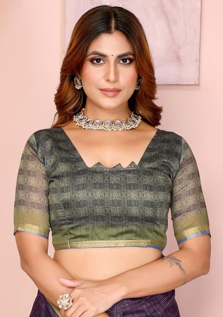 Wine Embroidery Chanderi Saree With Blouse - Indya