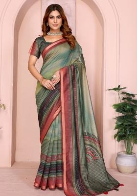 Green Embroidery Chanderi Saree With Blouse