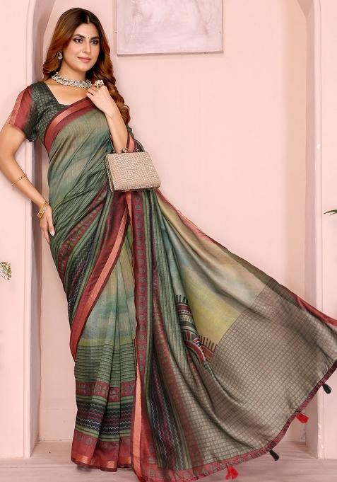 Green Embroidery Chanderi Saree With Blouse