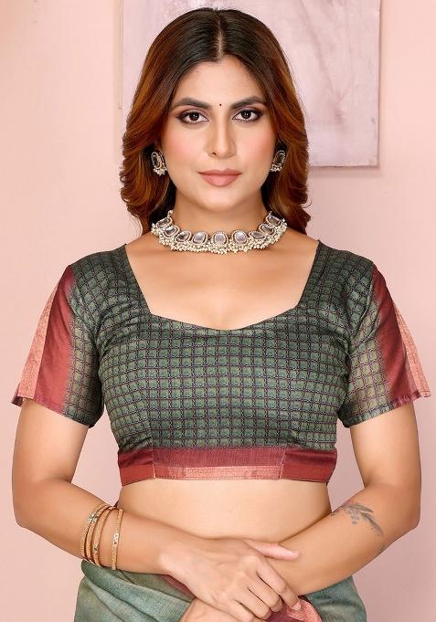 Green Embroidery Chanderi Saree With Blouse