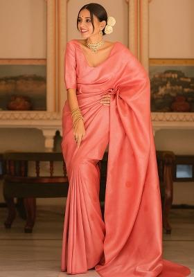 Pink Embroidery Silk Saree With Blouse