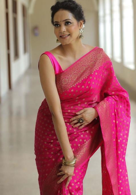 Pink Embroidery Silk Saree With Blouse