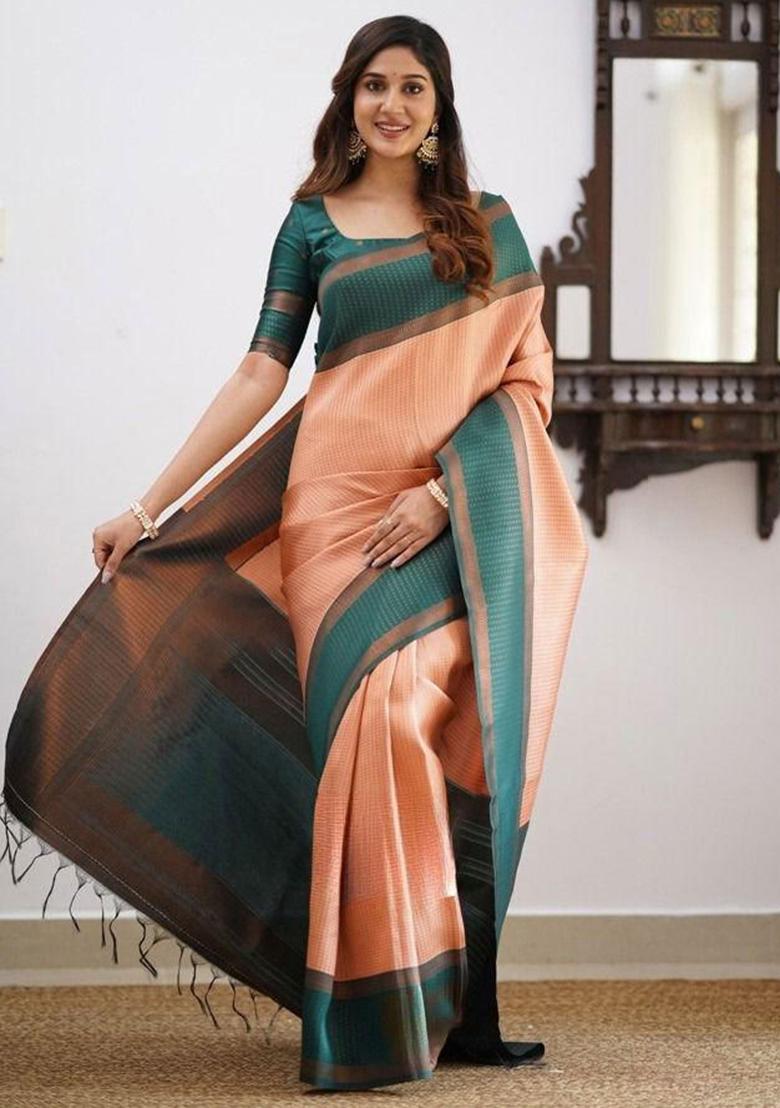 Peach Embroidery Silk Saree With Blouse