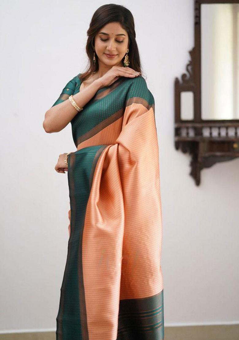 Peach Embroidery Silk Saree With Blouse