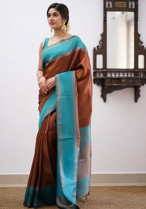Rust Embroidery Silk Saree With Blouse