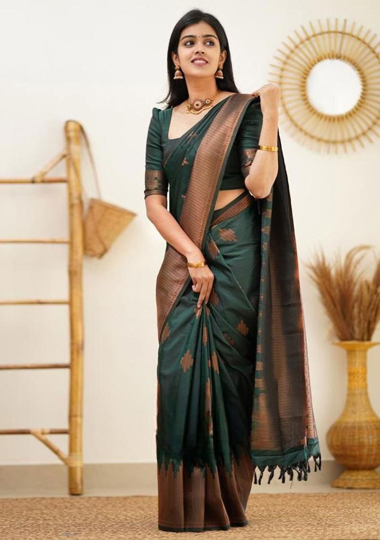 Green Embroidery Silk Saree With Blouse