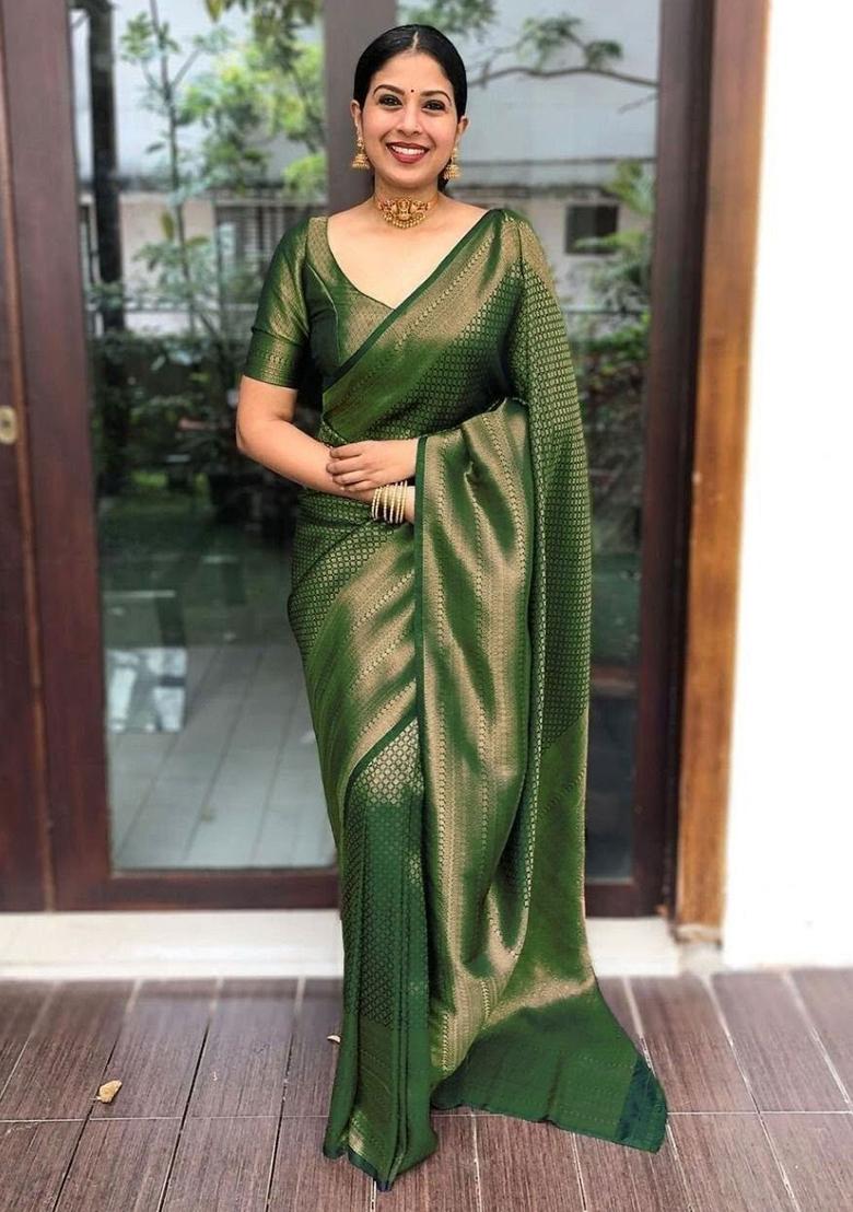 Green Embroidery Silk Saree With Blouse