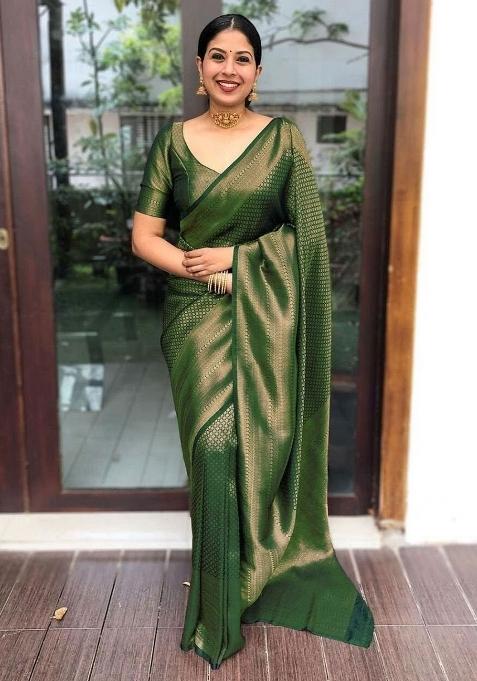 Green Embroidery Silk Saree With Blouse