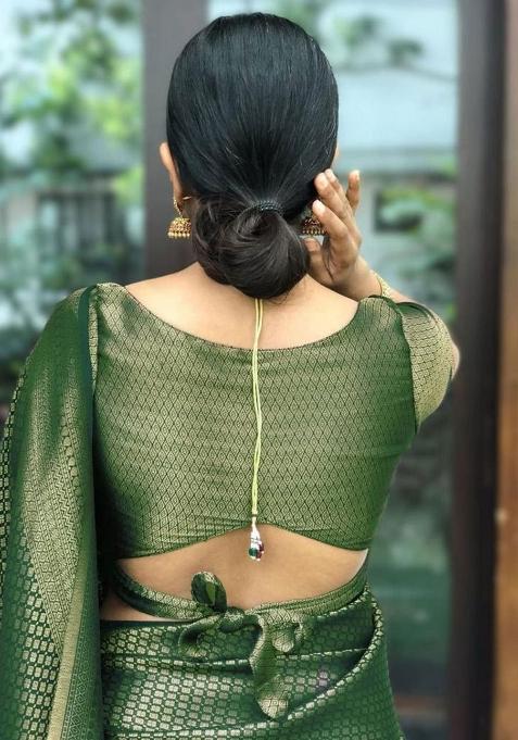 Green Embroidery Silk Saree With Blouse