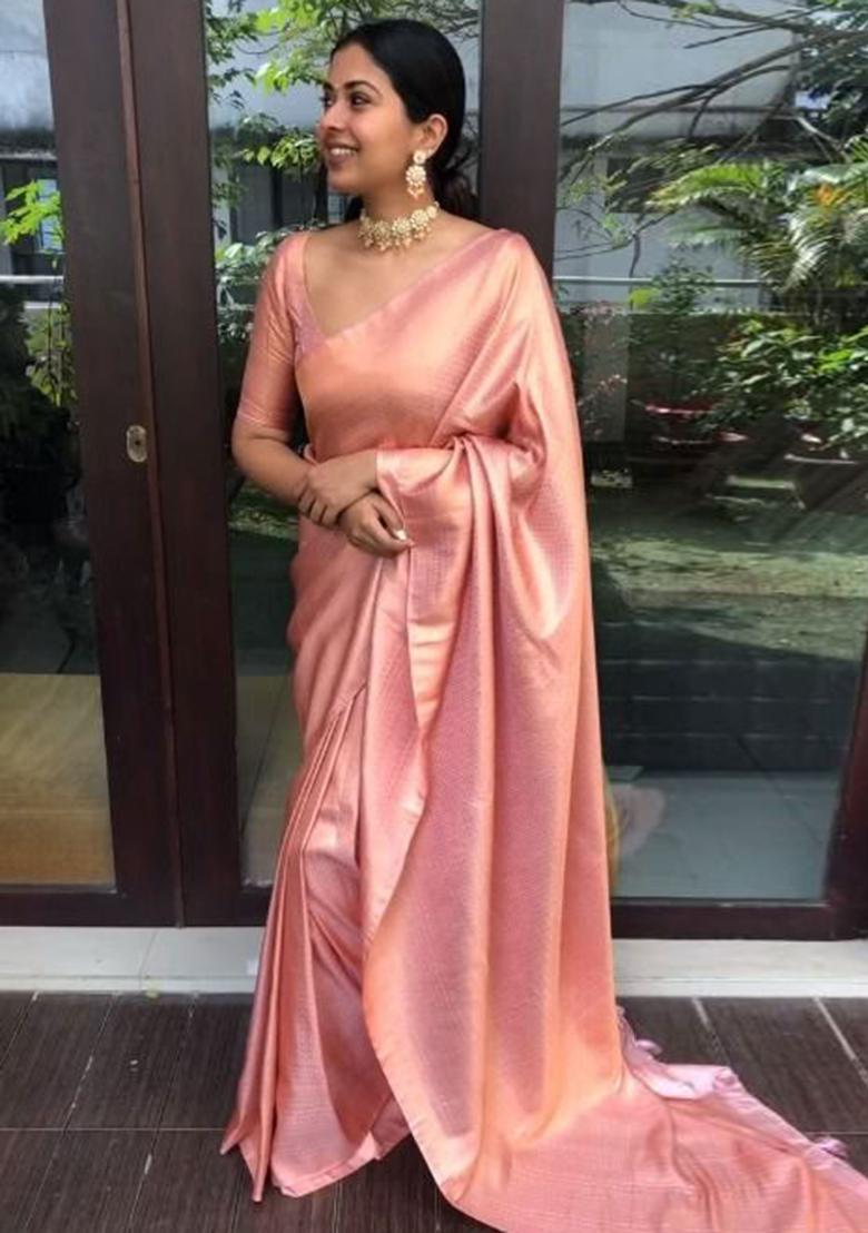 Pink Embroidery Silk Saree With Blouse - Indya