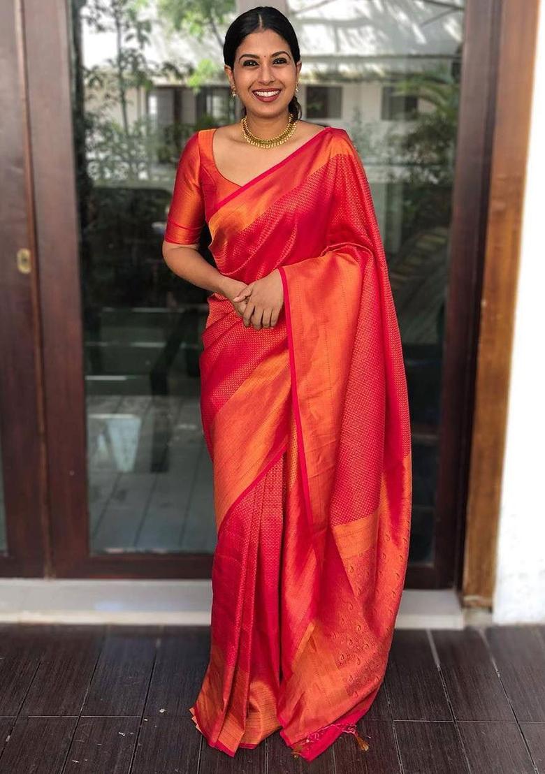 Red Embroidery Silk Saree With Blouse