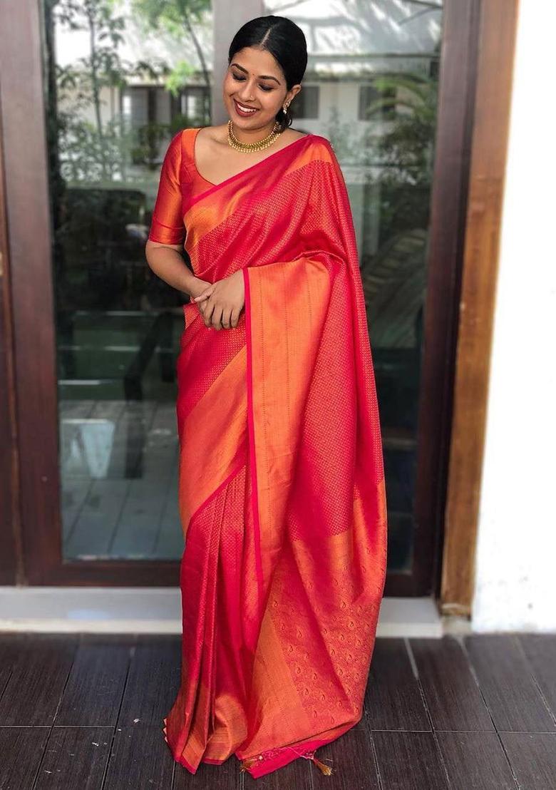 Red Embroidery Silk Saree With Blouse
