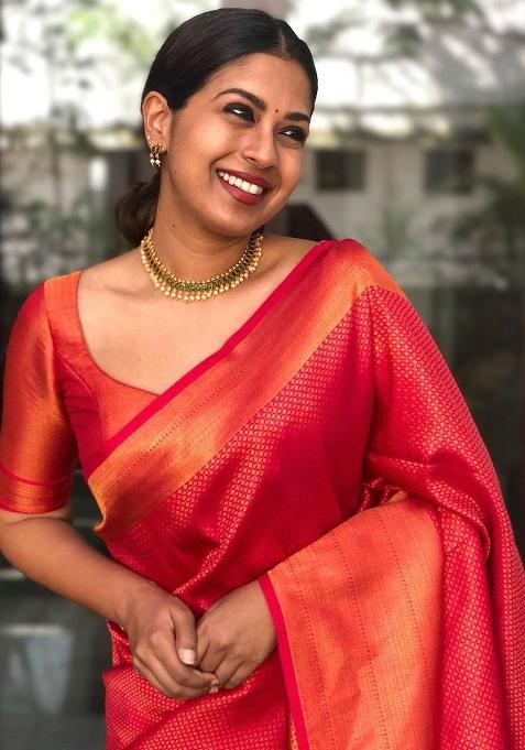 Red Embroidery Silk Saree With Blouse