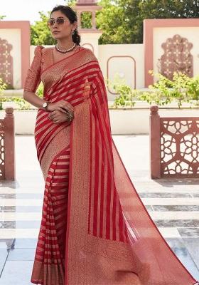 Red Embroidery Silk Saree With Blouse