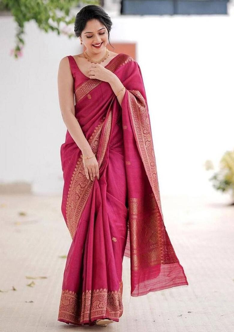 Pink Embroidery Silk Saree With Blouse