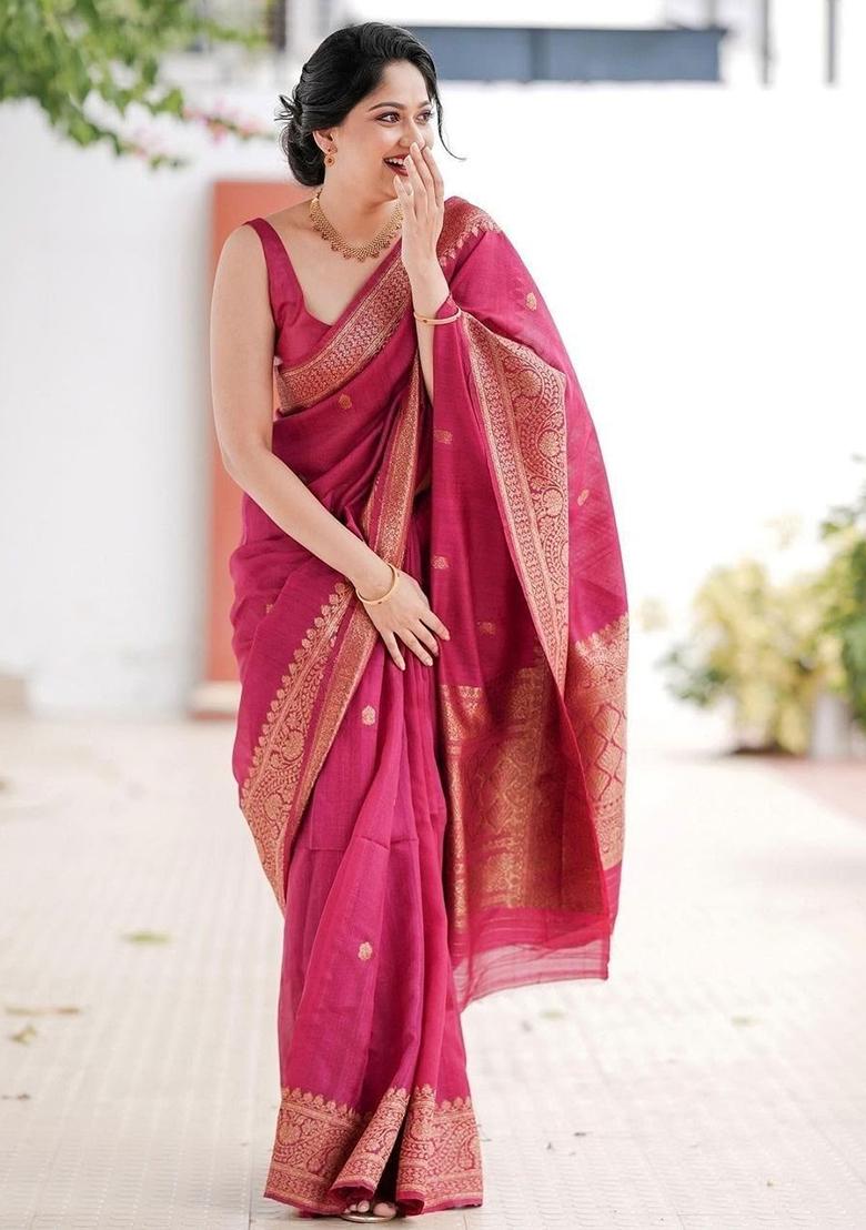 Pink Embroidery Silk Saree With Blouse - Indya
