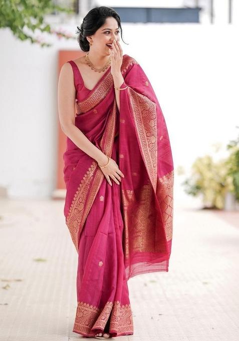 Pink Embroidery Silk Saree With Blouse