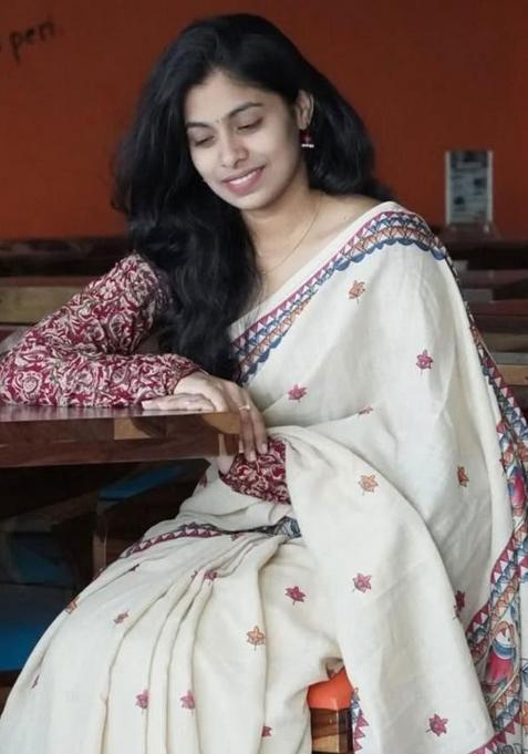 White Embroidery Linen Saree With Blouse