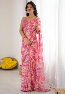 Multicolor Embroidery Georgette Saree With Blouse