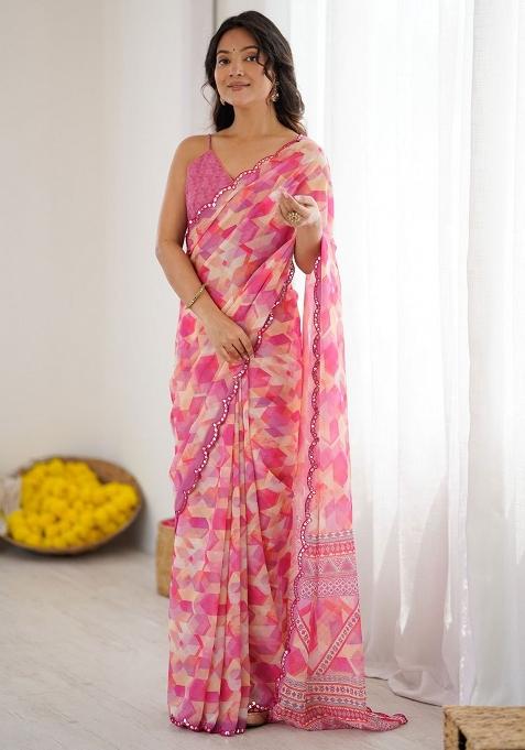 Multicolor Embroidery Georgette Saree With Blouse