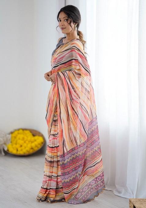 Multicolor Embroidery Georgette Saree With Blouse