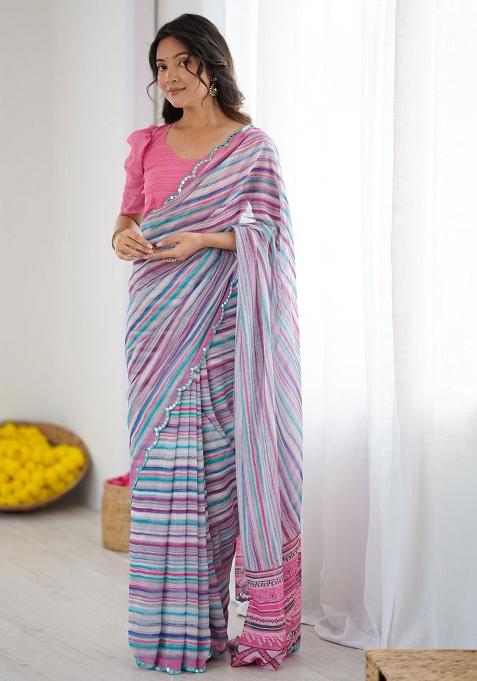 Multicolor Embroidery Georgette Saree With Blouse