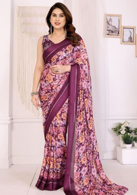 Multicolor Embroidery Blended Saree With Blouse