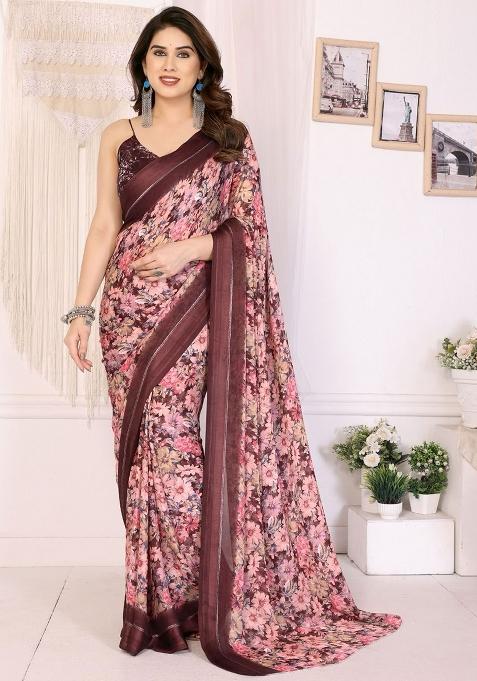 Multicolor Embroidery Blended Saree With Blouse