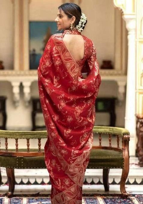 Red Embroidery Silk Saree With Blouse
